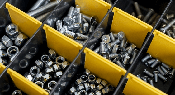 Bolts separated and stored in bins