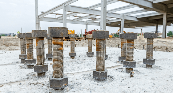 Anchor bolts at a construction site