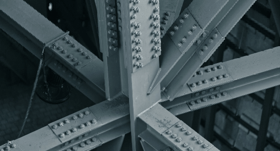 Steel beams with bolts