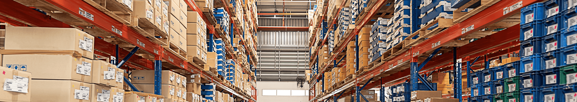 Distribution center with boxes piled high